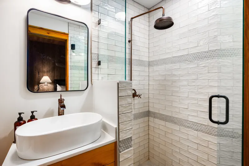 Full bathroom with soaking tub and shower