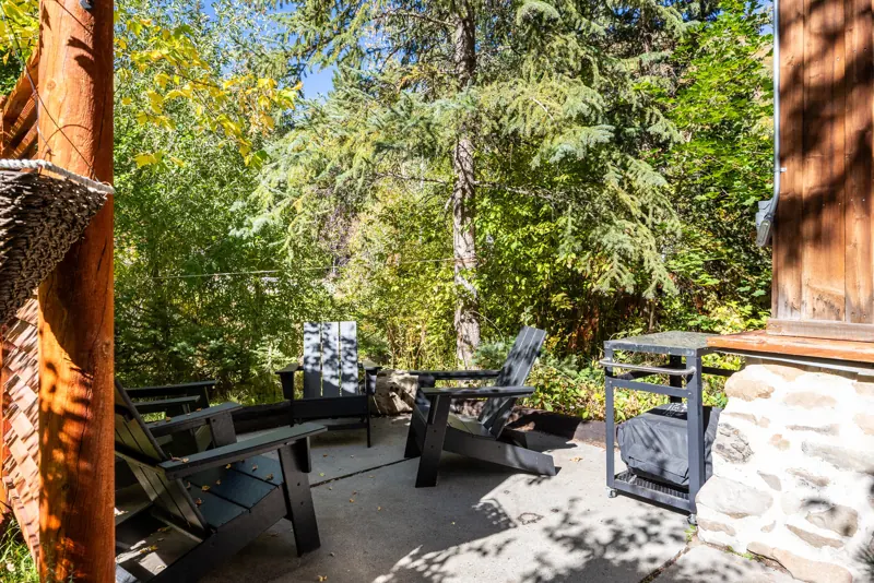 Private stone patio at a pet-friendly Sundance condo
