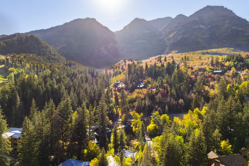 Aerial view of Sundance at sunset
